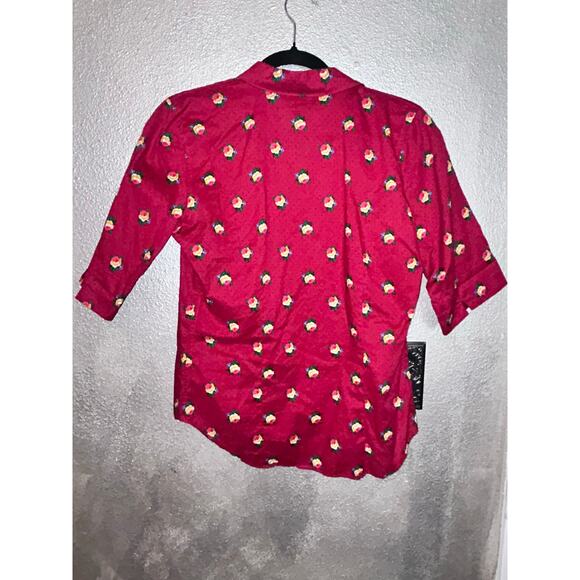 Lauren Ralph Lauren Red Floral Polka Dot Button Up Shirt Women’s Sz 8 Cotton - Picture 8 of 8